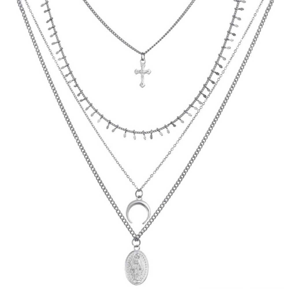 5 for $25 Four Layer Cross and Horn  Necklace - Picture 7 of 7